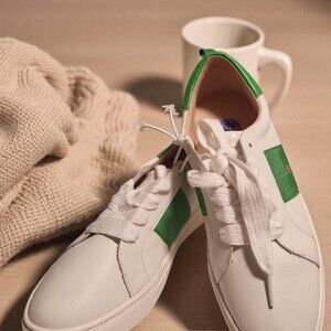 Kate Spade  white LACE green leather sneakers WOMEN size 8.5